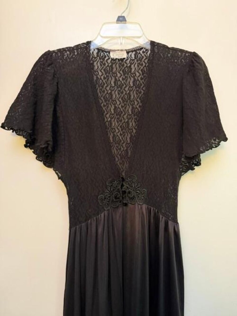 Vintage Black Lace Top and Polyester Skirt Below on Boudoir Robe - Size S - Picture 6 of 8